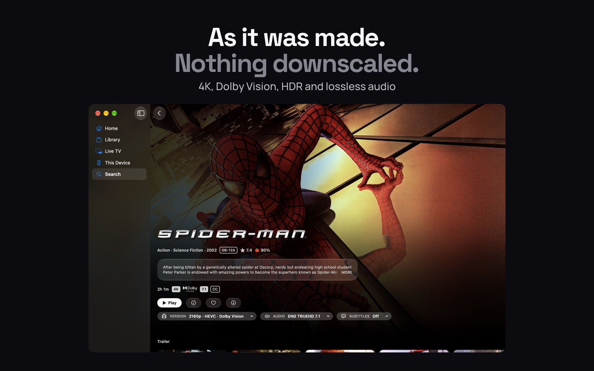 Title page on Mac, showing a 4K Dolby Vision version